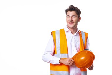 turuncu üniformalı duygusal işçi Profesyonel açık arkaplan