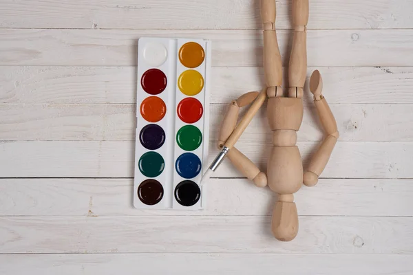 Краска деревянная манекен для рисования обучения художественному рисунку творческий — стоковое фото
