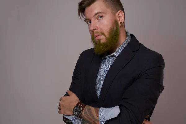 Bearded man in jacket posing fashion Professional — Stock Photo, Image