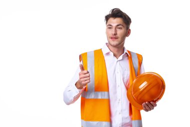 turuncu üniformalı duygusal işçi Profesyonel açık arkaplan