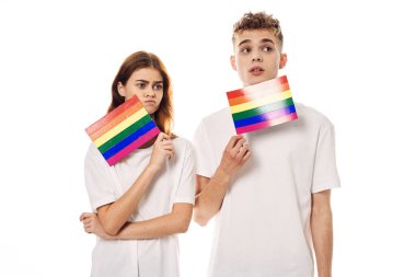 Genç çift lgbt Bayrak transseksüel yaşam tarzı hafif arka plan