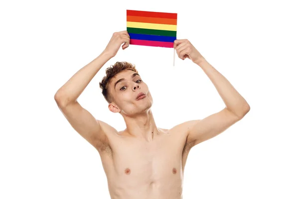 Mann mit lgbt Flagge Transgender Community Diskriminierung — Stockfoto