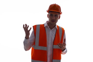 turuncu üniformalı duygusal işçi Profesyonel açık arkaplan