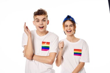 Genç çift lgbt Bayrak transseksüel yaşam tarzı hafif arka plan