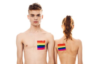 Genç çift lgbt Bayrak transseksüel yaşam tarzı hafif arka plan