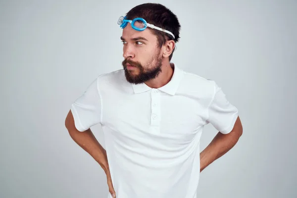 Bearded man goggles for swimming emotions lifestyle — Stock Photo, Image
