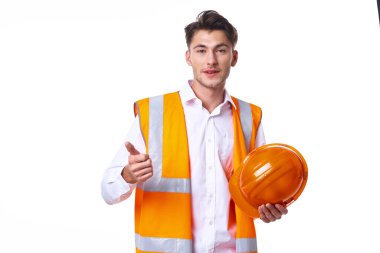 turuncu üniformalı duygusal işçi Profesyonel açık arkaplan