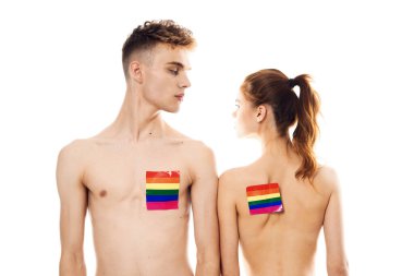 Genç çift lgbt Bayrak transseksüel yaşam tarzı hafif arka plan