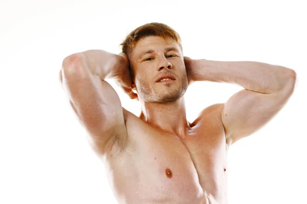 Man met een opgepompte body muscle closeup workout bodybuilders — Stockfoto