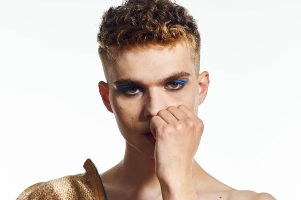 man with female makeup transgender posing fashion lgbt community
