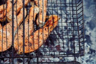 Izgara balık bbq kömür pişirme doğa yaz