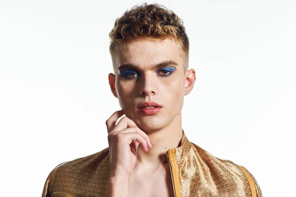 Man with female makeup transgender posing fashion lgbt community — Stock Photo, Image