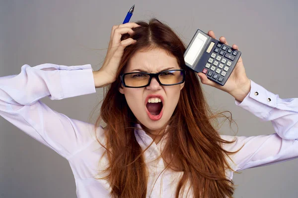Business woman secretary working calculator office professional — Stock Photo, Image