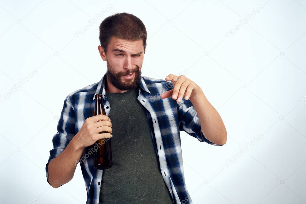 bearded man drinking beer alcohol emotion isolated background