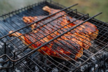 Kömür pişirme ızgara tavuk Brezilya usulü taze hava.
