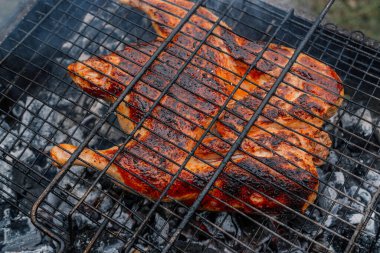 Kömür pişirme ızgara tavuk Brezilya usulü taze hava.