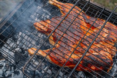 Kömür pişirme ızgara tavuk Brezilya usulü taze hava.