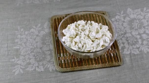 Homemade Cottage Cheese Deep Plate Close Natural Dairy Product Dairy — Wideo stockowe