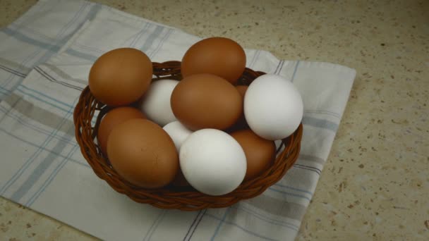 Girls Hands Take Chicken Eggs Bowl Farm Products — Stock videók