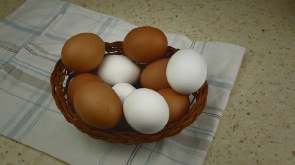 Close Girls Hands Put Chicken Eggs Bowl Farm Products — Vídeo de Stock