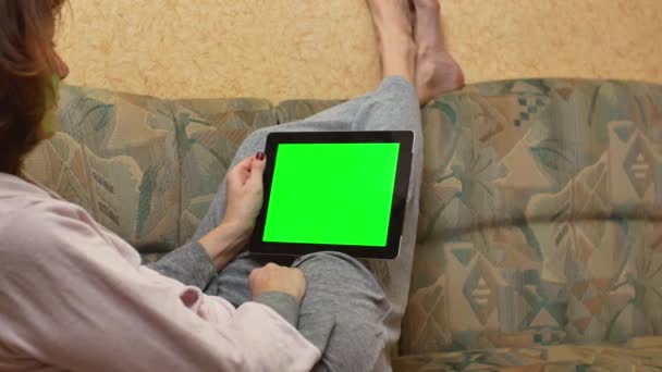 Adult Woman Working Home Remote Job Chroma Key Green Screen — 비디오