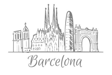 Barcelona spain cityscape sketch hand drawn