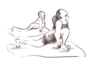 A girl lying on a mat practicing yoga vipassana sketch hand drawn