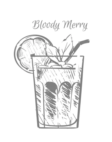 Bloody Merry Cocktail Alcohol Sketch Hand Drawn Vector Illustration — Stock Vector