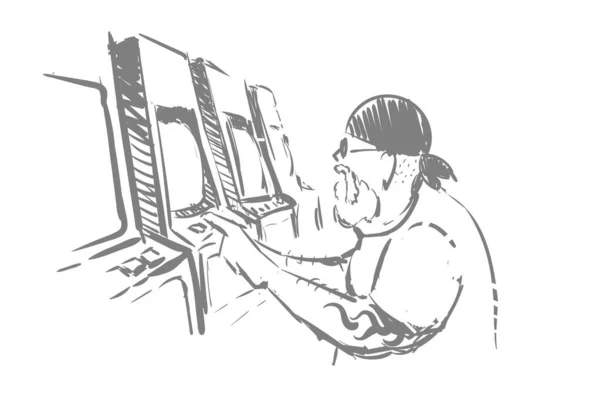 カジノスロットマシンギャンブルスケッチ手描きスケッチ手描きベクトルイラスト — ストックベクタ