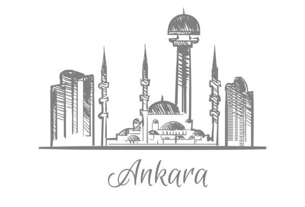 Ankara Turkey Cityscape Sketch Hand Drawn — Stock Vector