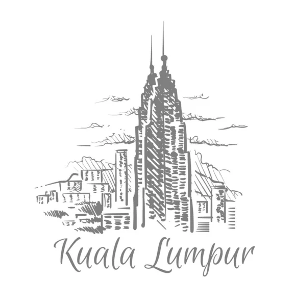 Kuala Lumpur Malaysia Sketch Hand Drawn — Vetor de Stock