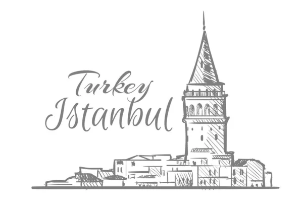 Turkey Istanbul Sketch Hand Drawn — Stok Vektör