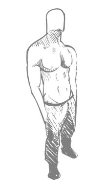 Men's pumped up fitness model sketch hand drawn