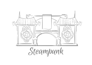 Steampunk arch house sketch hand drawn