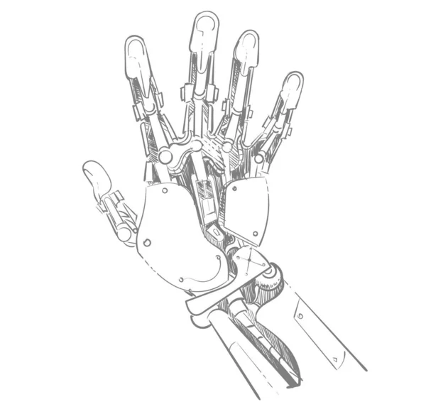 Cyberpunk Scientific Cyber Prosthetic Arm Sketch Hand Drawn — 图库矢量图片