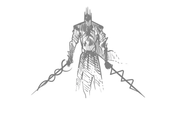 Dark Death Knight Boss Two Blade Swords Sketch Hand Drawn — Stockvector