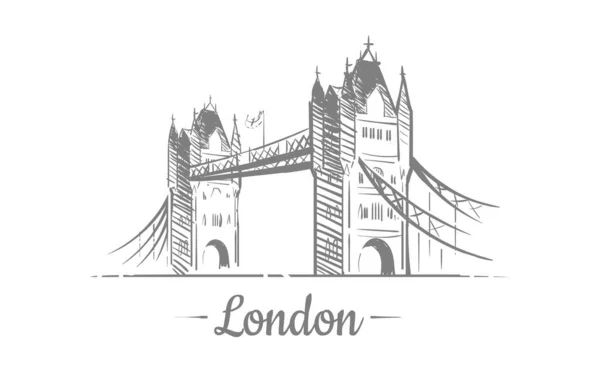 England London Cityscape Bridge Sketch Hand Drawn Vector Illustration — Stockvector