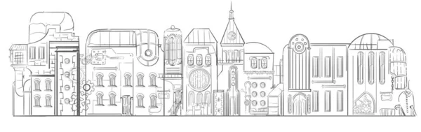 Steampunk Cityscape Skyline Sketch Hand Drawn — Vetor de Stock