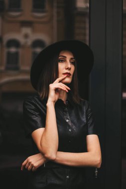 very beautiful girl in the city. High quality photo