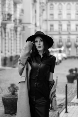 very beautiful girl in the city. High quality photo