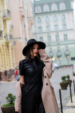 very beautiful girl in the city. High quality photo