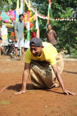 Sack race in commemoration of the Independence Day of the Republic of Indonesia