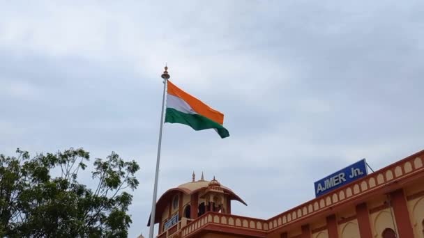 Bandera India Ondea Viento Ajmer Rajastán India — Vídeo de stock