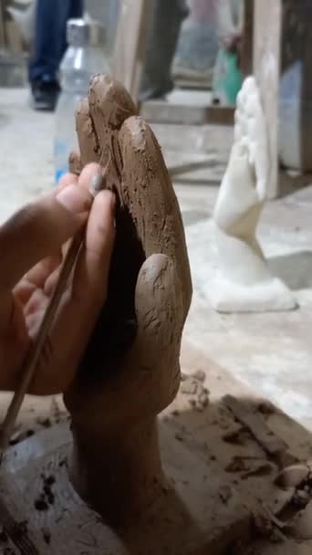 Beeldhouwkunst Video Maken Marmeren Sculptuur Handwerk Sculpturen — Stockvideo