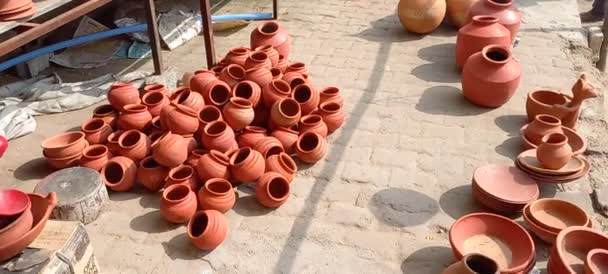 Clay Ceramiche Sta Mostrando Sul Ciglio Della Strada Jaipur Rajasthan — Video Stock