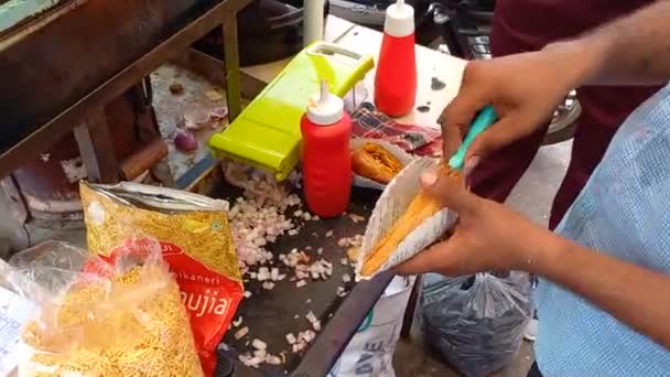 Indische Street Food Rosa Stadt Jaipur Ist Als Dhai Vada — Stockvideo