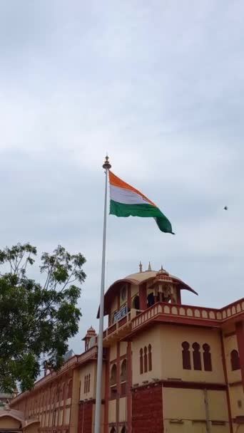 Bandera India Ondeando Viento Estación Tren Ajmer Cruce Ajmer — Vídeos de Stock