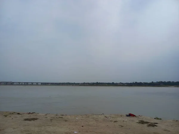 Triveni Sangam Confluence Theganges Ganga Yamuna Mythical Saraswati River Triveni — Fotografia de Stock