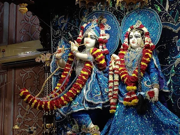 Beautiful Dresses Lord Krishna Radha Rani Beautiful Makeup Both Mesmerizing — Zdjęcie stockowe