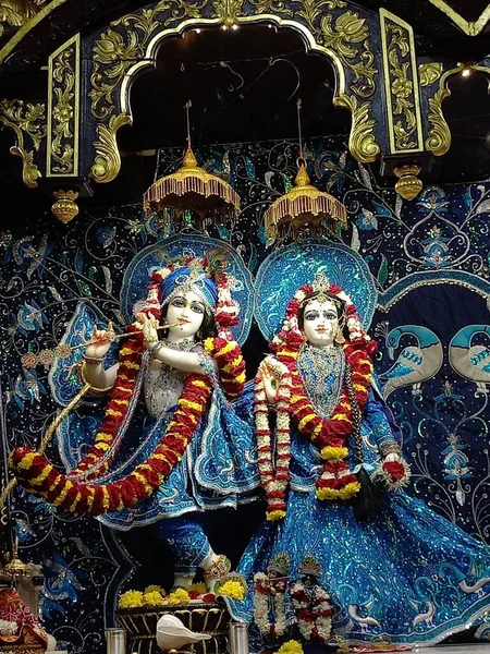 Beautiful Dresses Lord Krishna Radha Rani Beautiful Makeup Both Mesmerizing — Zdjęcie stockowe